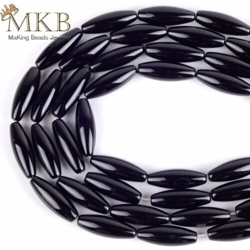 Wholesale 8*30mm Oval Rice Shape Charm Beads Natural Black Agates Stone Beads For Jewelry Making Diy Bracelet Necklace Jewellery