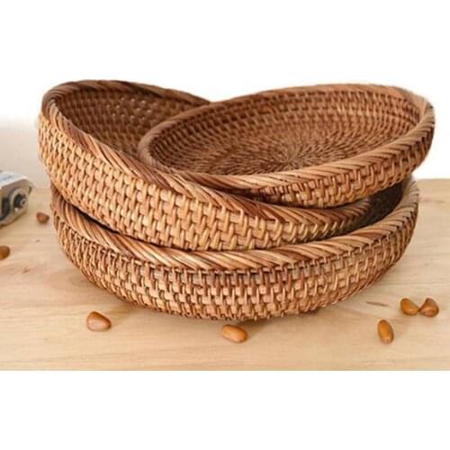 3PCS Rattan Woven Round Fruit Basket Woven Storage Basket Dim Sum Basket Living Room Bedroom Desktop Basket