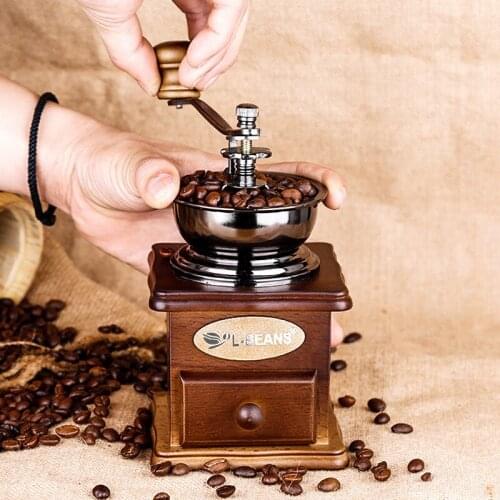 Coffee Bean Grinder Wooden Manual Coffee Grinder Hand Stainless Steel Retro Coffee Spice Mini Burr Mill With Ceramic Millston