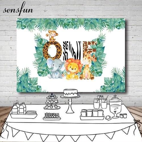 Sensfun Jungle Safari Party Backgrounds For Photo Studio Children Elephant Lion Monkey Giraffe 1st Birthday Photography Backdrop