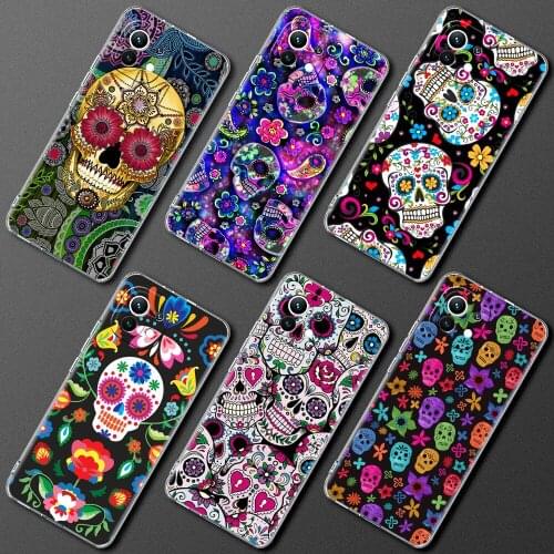 Silicone Case For Xiaomi Mi Poco X3 NFC 10T Pro M3 Note 10 Lite 11 9T F3 Transparent Shockproof Phone Cover Flower Skull Art Cas