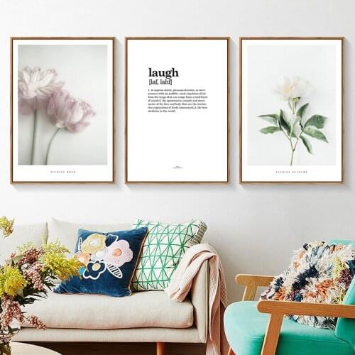 Nordic Modern White Rose Flower Canvas Painting English Letter Motivational Plant Poster Wall Picture Living Room Decoration