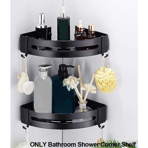 Bathroom Shelf Triangle Towel Shower Storage Rack Black Corner Shelves Wall Mounted Aluminum Shampoo Holder No Drill Organizer
