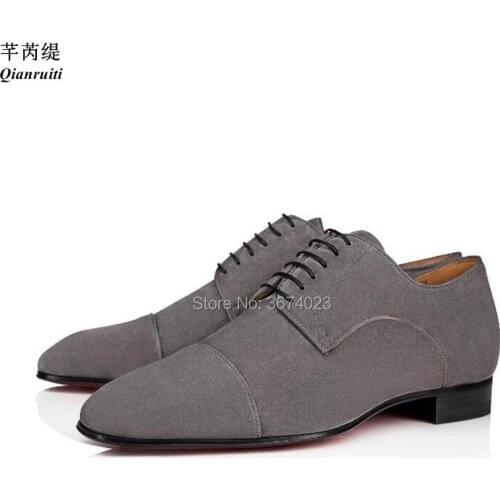 Qianruiti Gray Oxford Shoes Men Fuax Suede Solid Shoes Lace Up Flats Party Dress Shoes Big size 46 Zapatos Hombre