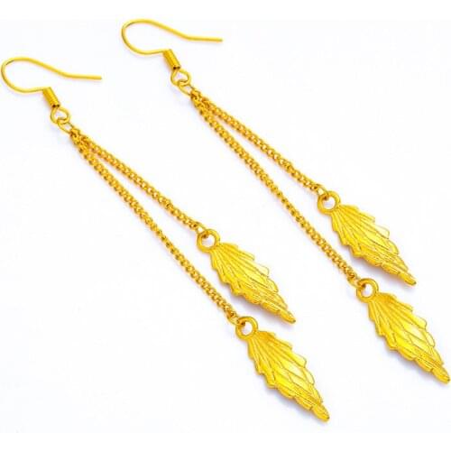 Double Leafs Dangle Earrings 18K Gold Fashion Charm Womens Drop Earrings Jewelry Gift