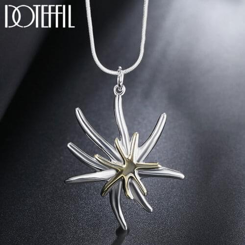 DOTEFFIL 925 Sterling Silver 18 Inch Snake Chain Golden Starfish Pendant Necklace For Women Fashion Wedding Party Charm Jewelry