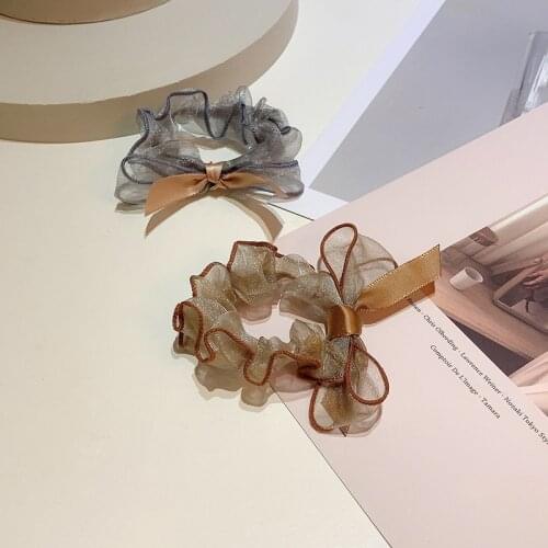 Women Sweet Bow Organza Hair Circle Girls Fashion Fold Rubber Bands