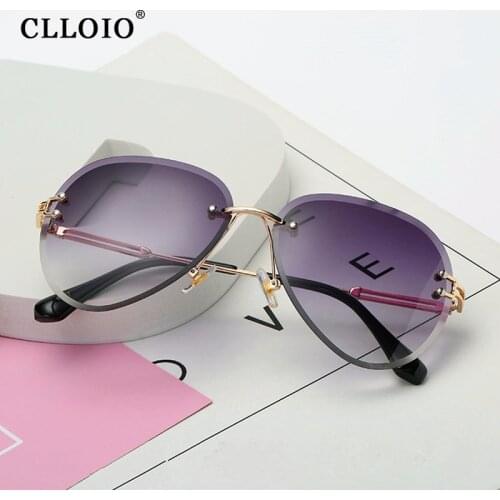 CLLOIO Rimless Sunglasses Women Luxury Brand Designer Sun Glasses Gradient Shades Cutting Lens Ladies Frameless Metal Eyeglasses
