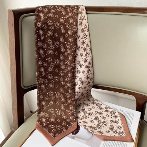 KOI LEAPING Aesthetic flower printing long hair scarf female Literary fashion decorative scarf headband tie wrist strap bag belt