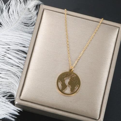 ZMFashion Personality World Map Pendant Necklace Gold Jewelry For Women Creative Hollow Earth Aesthetic Choker Chains bijoux