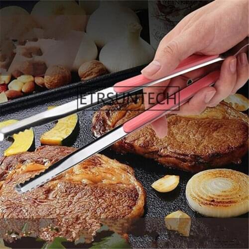 100pcs Stainless Steel 25.5cm Food Tongs Meal Clip Bread Clip Pastry Buffet Clamp Barbecue Baking Tool