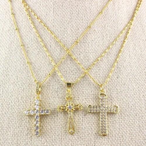 18inch 10pcs/lot New design colorful cz necklace,cross shape cubic zircon component,plated chain necklace cheap wholesale