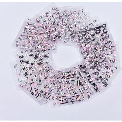 30sheets/Lot 2018 New Arrival Nail Sticker Heart/Flower Design Frech 3D White Black Nail Sticker Nails Art Decals 6*5cm