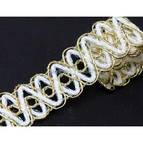 45yard Craft Handmade Braided White Gold Lace Ribbon Trim Decorated Trimming For Cloth Sew On Trim17mm costura guarnicao T571A