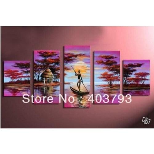 5panels pure hand painted oil paintings modern africa landscape Folk customs for decoration Free shipping