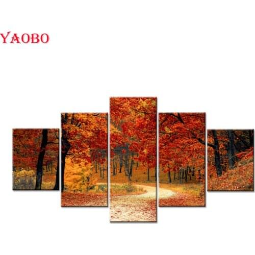 5Pcs Home Decorative diamond painting Red Tree Forest painting diamond embroidery landscape mosaic diy 5d cross-stitch kits