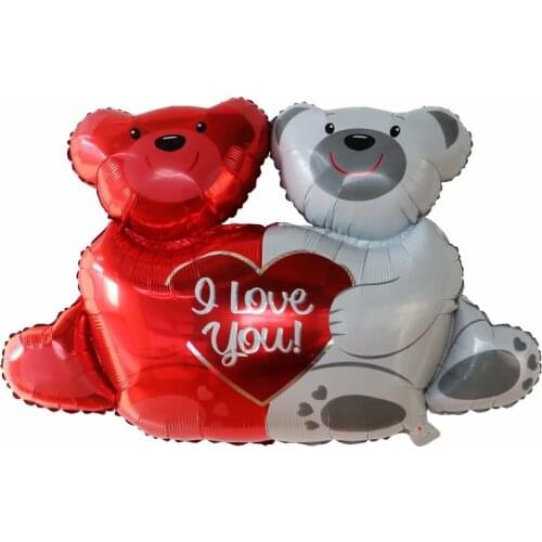 50Pcs 100x76cm Double Bear Hug Heart Balloons Foil Cartoon Bear I Love You Wedding Valentines Day Event Party Ballon Decoration