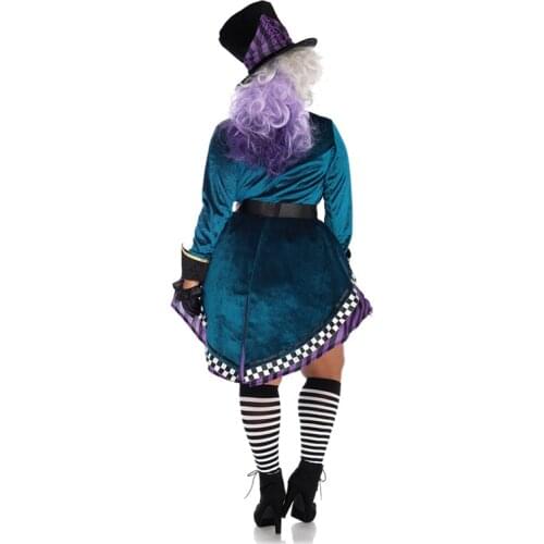 7pcs Clown Mad Hatter Costume for Adults Women Fantasias Sexy Magician Cosplay Xmas Carnival Magic Dress