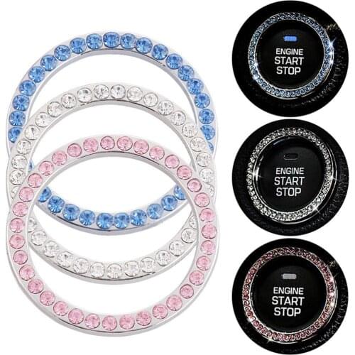 Auto Decor Crystal Rhinestone Car Ignition Key Ornament Ring Auto Start Engine Button Decoration Bling Push Button Decorative