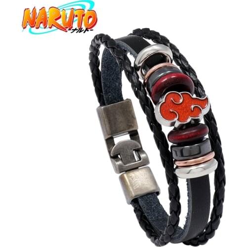 Naruto Bracelets Classic Leather Metal Charm Bracelet Buckle Stainless Steel Men Women Unisex Jewelry Birthday Gift 2021 News