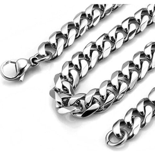 13/15/17MM Fashion Jewelry 316L Stainless Steel Silver Color Cuban Curb Link Chain Mens Necklace Or Bracelet Bangle 7"-40" Hot