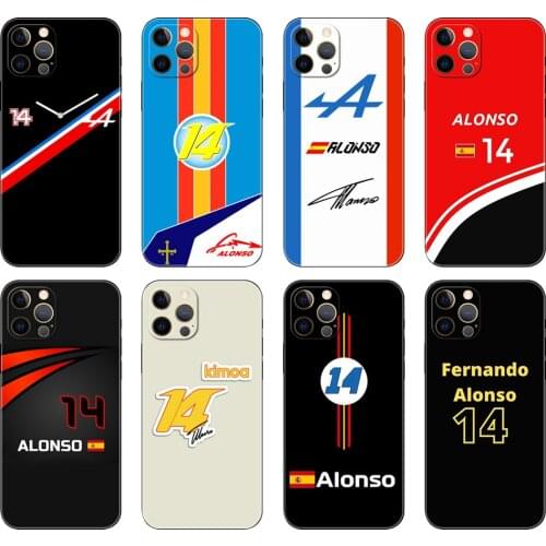 Black tpu case for iphone 5 5s se 2020 6 6s 7 8 plus x 10 XR XS 11 12 mini pro MAX back Fernando Alonso 14 Renault F1 Racing