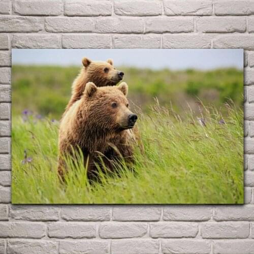 Bear family cute animals grass field living room decor home wall art decor wood frame fabric posters KG820