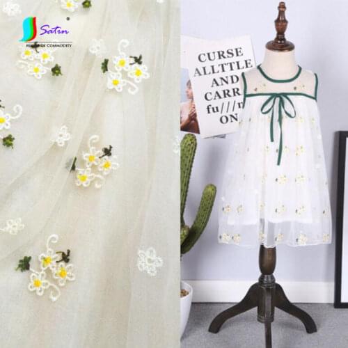 Baby Girl Princess Skirt,Summer Clothes Material Cute Light Color Flower Pattern Embroidery Tulle Fabric 2Meters S0786L