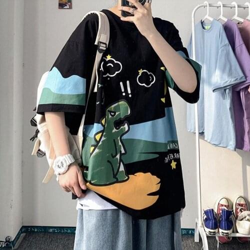 Cool Cartoon Print T Shirt Streetwear Men Summer Women Harajuku Black Cute Couple Tops Tee Hip Hop Gothic Cool Tshirt Femme