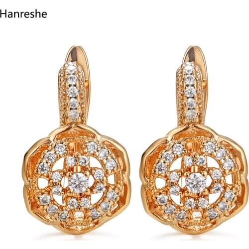 Hanreshe Copper Flower Round Stud Earring Female Gothic Jewelry High Quality Zircon Couple Earrings Accessories Women Girl Gift