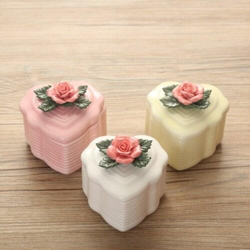 Heart-shaped Rose Multicolor Ceramic Can Jewelry Box Wedding Stud Earring Necklace Accessories Storage Tank Ceramic Sugar Gift