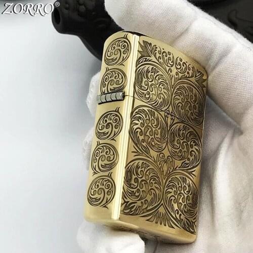 Pure Copper Kerosene Lighter Original ZORRO Fine Carving Classic Sea King Pattern Gasoline Lighter Outside Tool Men Gift