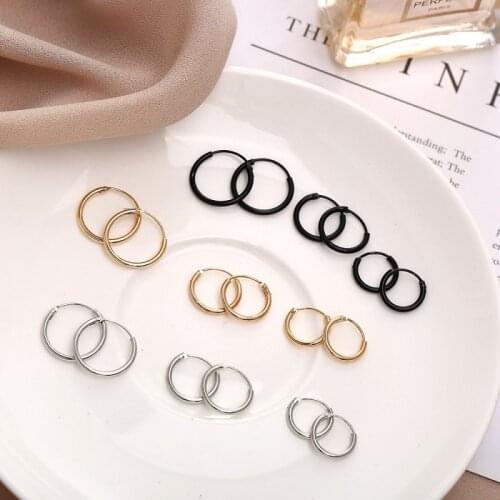 1 Pair Small Hoop Earrings for Women Girl Simple Round Circle Small Ear Stud Earring Punk Hip-hop Gothic Ear Jewelry