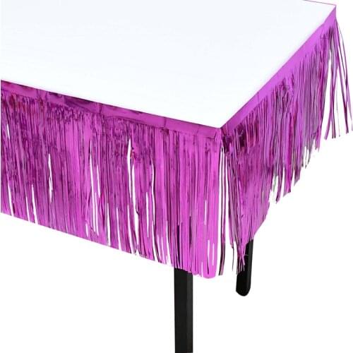 2 Meters Party Metallic Fringe Table Skirt Foil Tinsel Table Decoration for Birthday Wedding Bachelorette Party Backdrop Bunting