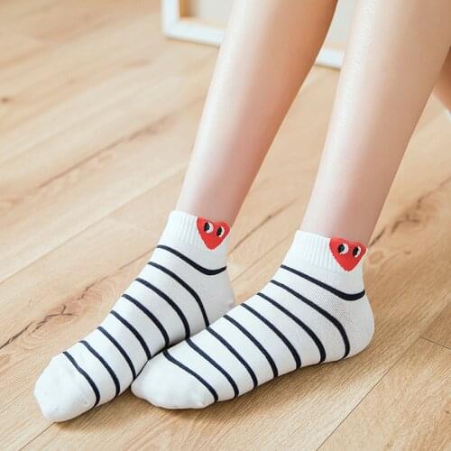 Kawaii 3D Ear Casual Cotton Socks Lovely Red Heart Pattern Women Short Socks Female Happy Ankle Socks Sweet Students Boat Socks