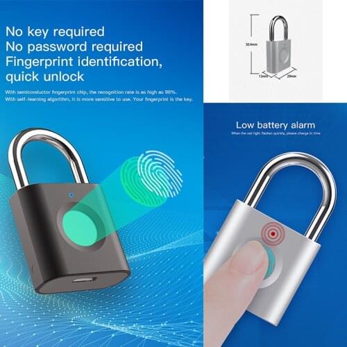 Mini Unlock Fingerprint Lock USB Rechargeable Waterproof Smart Thumbprint Padlock Anti-theft Electric Mini Lock for Luggage Case