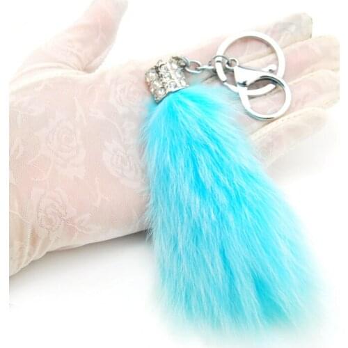Fashion Lovely Fluffy Rabbit Fur Keychain Women Trinket Pompom Tail Crystal Keyring Toy Doll Girls Key Chain Bag Charms Key Ring