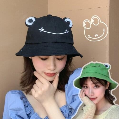 Cartoon Frog Bucket Hat for Women Summer Autumn Cute Panama Outdoor Hiking Beach Fishing Cap Sunscreen Female Bob Sun Hats