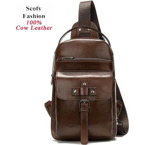 Mens Vintage Genuine Leather Sling Chest Pack Bags Sports Crossbody Bags For Men 2020 Chest Bags Belt Packs