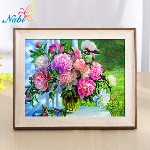 Nabi 3D DIY Diamond Embroidery Flowers Picture of Rhinestones Diamond Painting Cross Stitch Peony Needlework Gift Wall Decor
