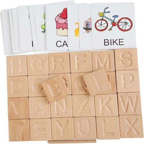 Preschool Learning Letter Tracing Alphabet Cards Set of 26 Pieces Double Sided Uppercase ABC Letter Tiles in Wood Case with Pen