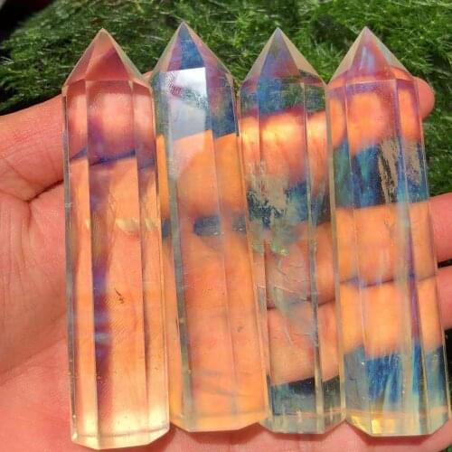 Natural yellow smelting stone quartz crystal rod point healing