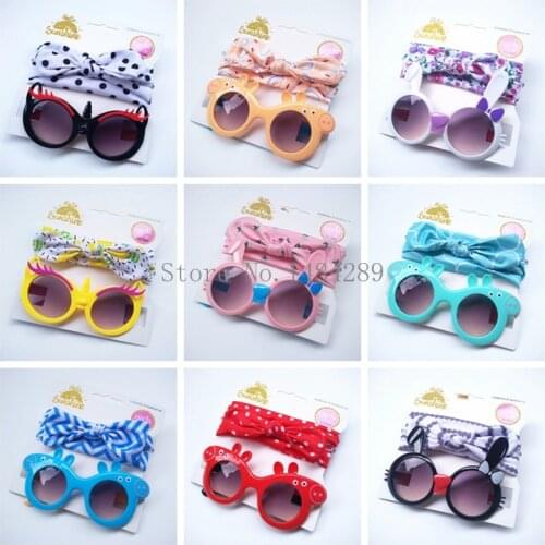 New 2pcs/lot Children Baby Girls Sunglasses Hair Band Set Anti-UV Cartoon Glasses Knot Bow Headband Photo Props Gifts