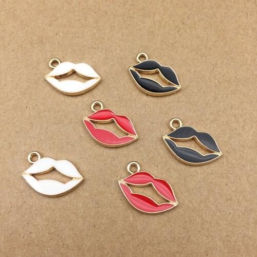 Newest 18*11MM Sexy Lip Shape Enamel Alloy Charms 80pcs/Lot Gold Tone Plated Drop Oil DIY Jewelry Findings Ornament Accessories