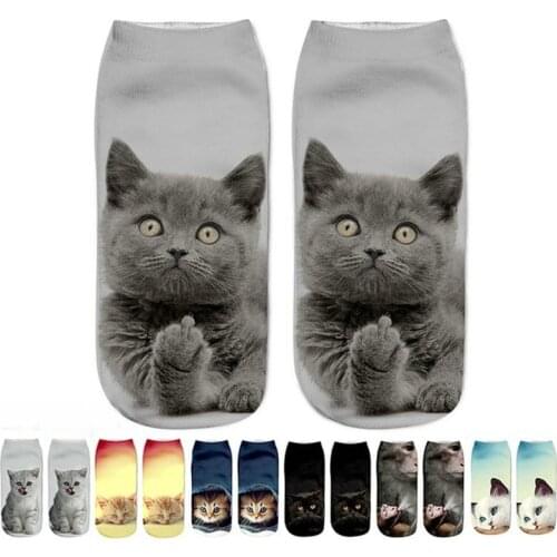 New 3D Print Funny Cute Cartoon Kitten Unisex Short Socks Creative Colorful Multiple Cat Face Happy Low Ankle Socks For Women