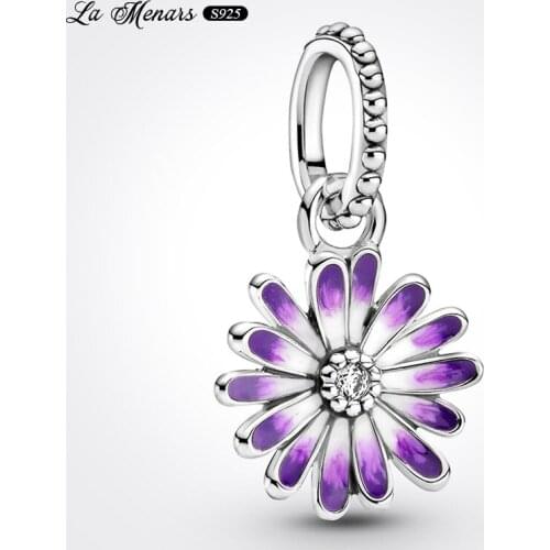 La Menars New Daisy Dangle Fit Original Pandora Charm Bracelet Genuine 925 Sterling Silver For Women Jewelry DIY Making