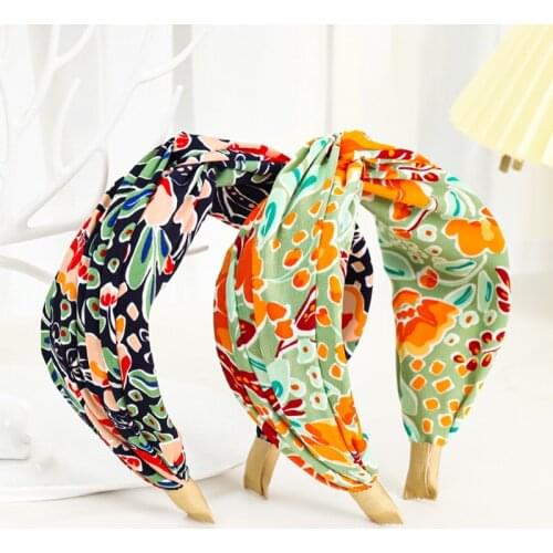 Girl Fabric Print Wide Headbands For Women Cross Hair Bands Bows Accessories Fashion Korean Summer New Sweet Wholesale
