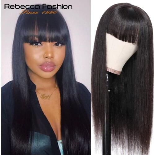 Rebecca Straight Human Hair Wigs With Bangs Full Machine Made Wigs 613 Blonde Wig Colored Wigs 99J Red Peruvian Human Hair Wig