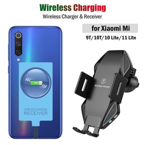 Qi Car Wireless Charging for Xiaomi Mi 9T 10T Pro 9 10 11 Lite 5G Case Wireless Charger & Type-C Receiver Car Charger Holder