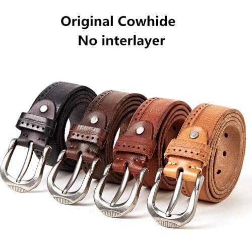 Vintage Belt Original Cowhide Leather Belt for Men High Quality Natural Leather No interlayer Mens Belt for Jeans Casual Pants